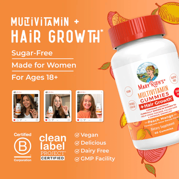 MARY RUTH'S Suplementos Multivitaminico + Crecimiento del Cabello (60 gomitas), Mary Ruth's