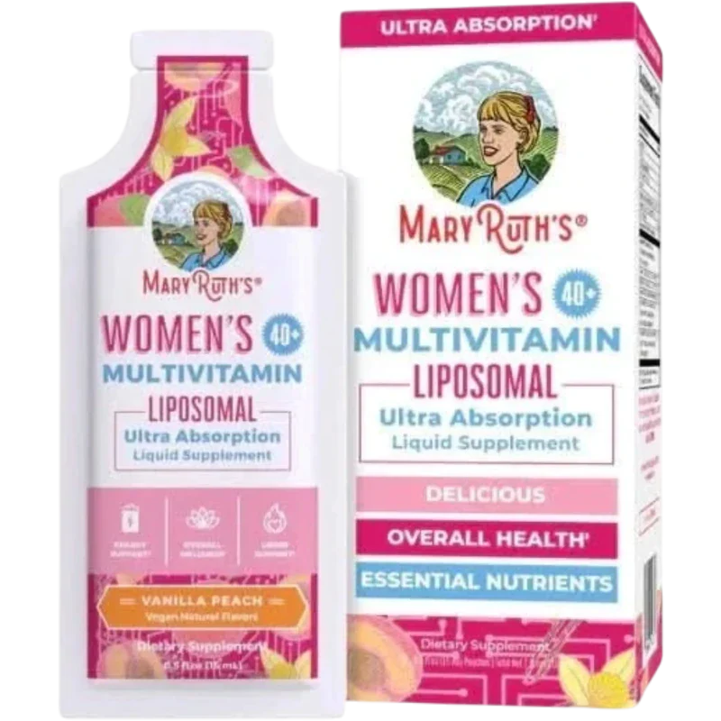 MARY RUTH'S Vitamina Mary Ruth's, Multivitamínico Liposomal para Mujer Mayores de 40 Años Sabor Vainilla Melocotón, 14 Sobres (0.5 fl oz/15 ml)