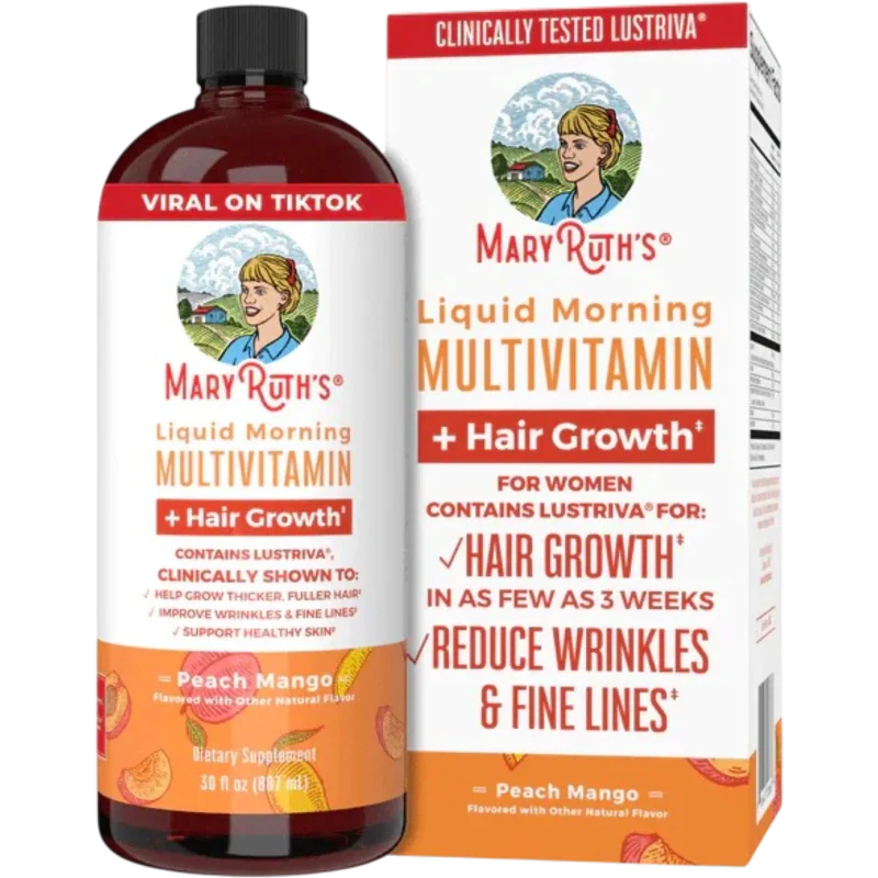 MARY RUTH'S Vitamina Mary Ruth's, Multivitamínico Matutino y Crecimiento del Cabello Sabor Durazno Mango (30 oz/897 ml)