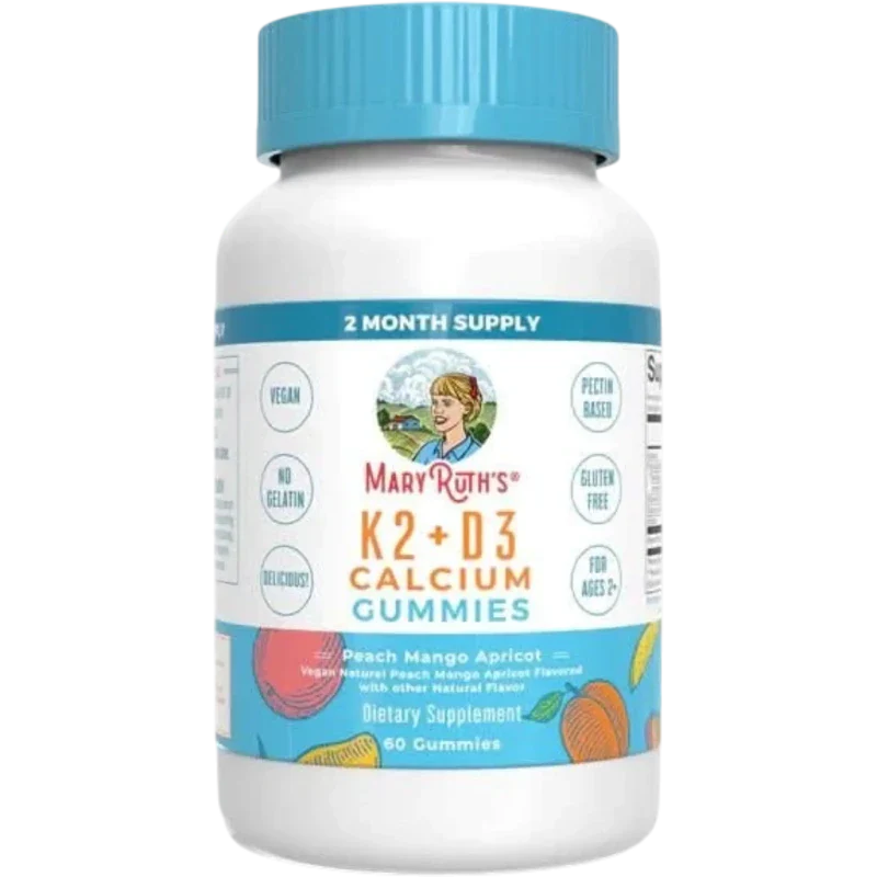 MARY RUTH'S Suplementos Mary Ruth's, Calcio K-2 y Vitamina D-3 (60 gomitas)