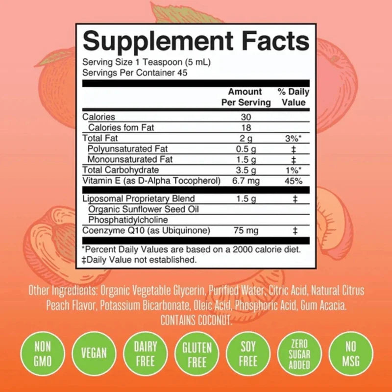 MARY RUTH'S Suplementos Mary Ruth's, CoQ10 Liposomal Sabor Melocotón Cítrico (7.5 fl oz/225 ml)
