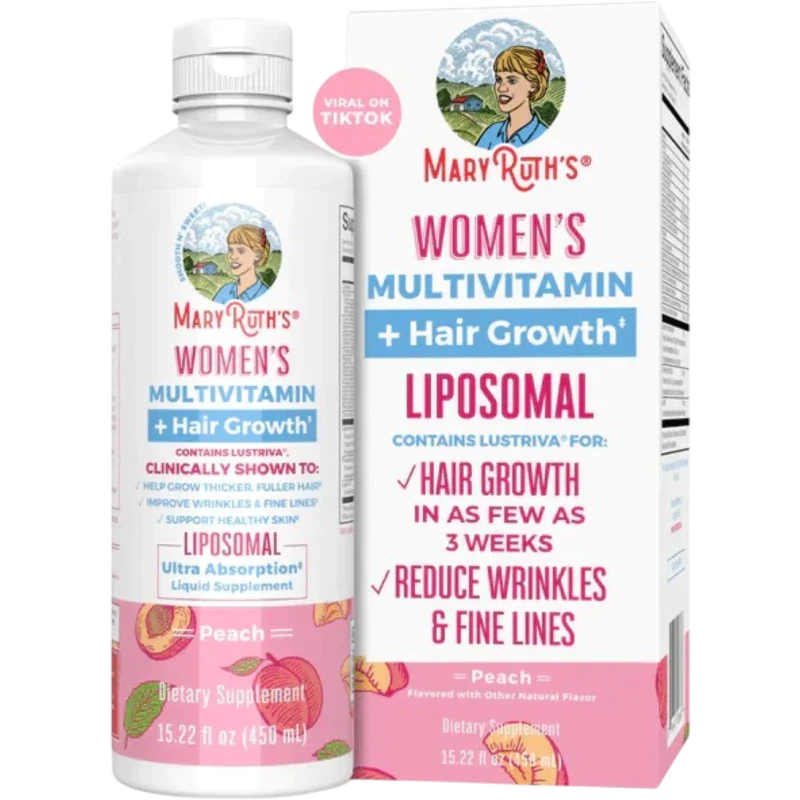 MARY RUTH'S Vitamina Mary Ruth's, Multivitamínico para Mujer y Lustriva® Crecimiento Del Cabello Liposomal Sabor Durazno (15 fl oz/450 ml)