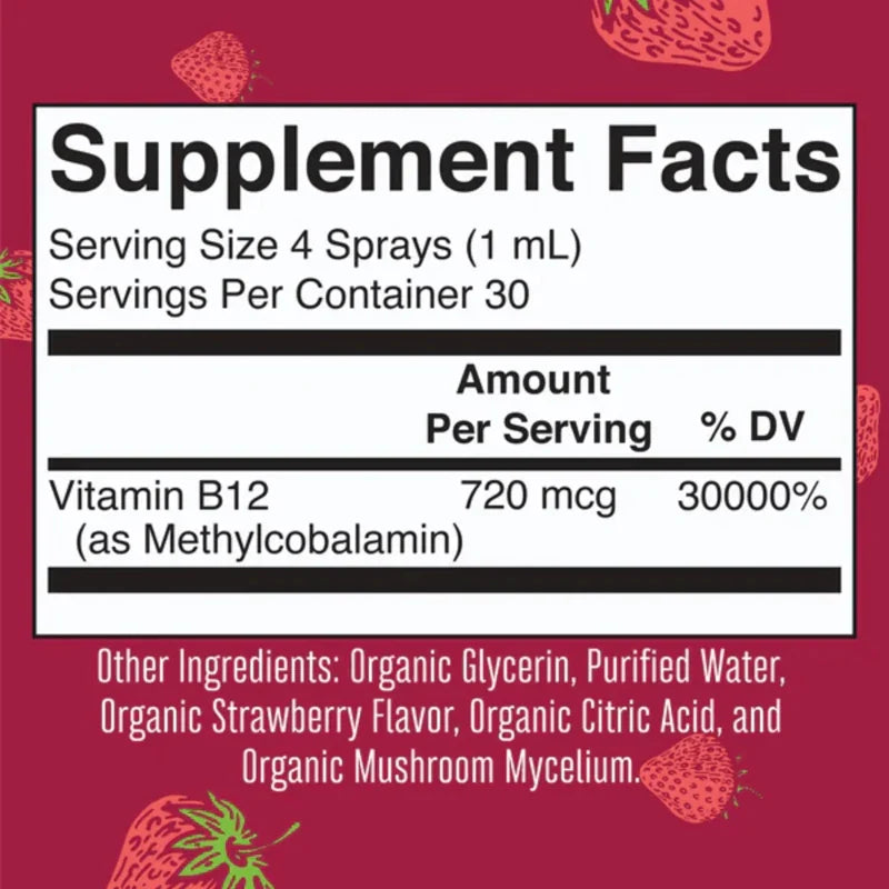 MARY RUTH'S Vitamina Mary Ruth's, Vitamina B-12 720 mcg Orgánica Aerosol Sabor Fresa (1 fl oz/30 ml)