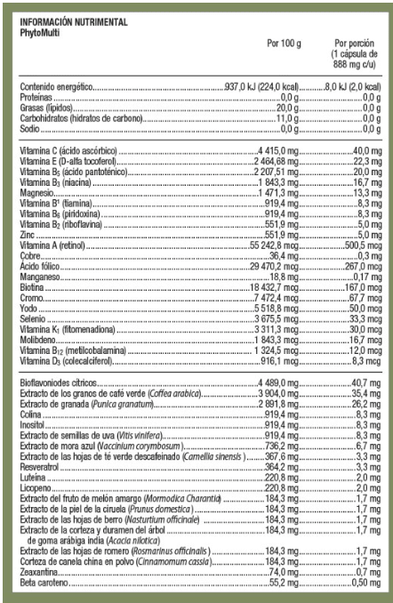 METAGENICS Suplementos Metagenics, Multivitamínico PhytoMulti 888 mg (60 cápsulas)