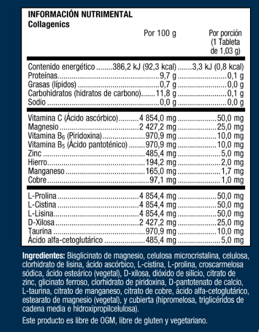 METAGENICS Suplementos Metagenics, Collagenics a Base de Vitaminas C y B-6  (60 tabletas)