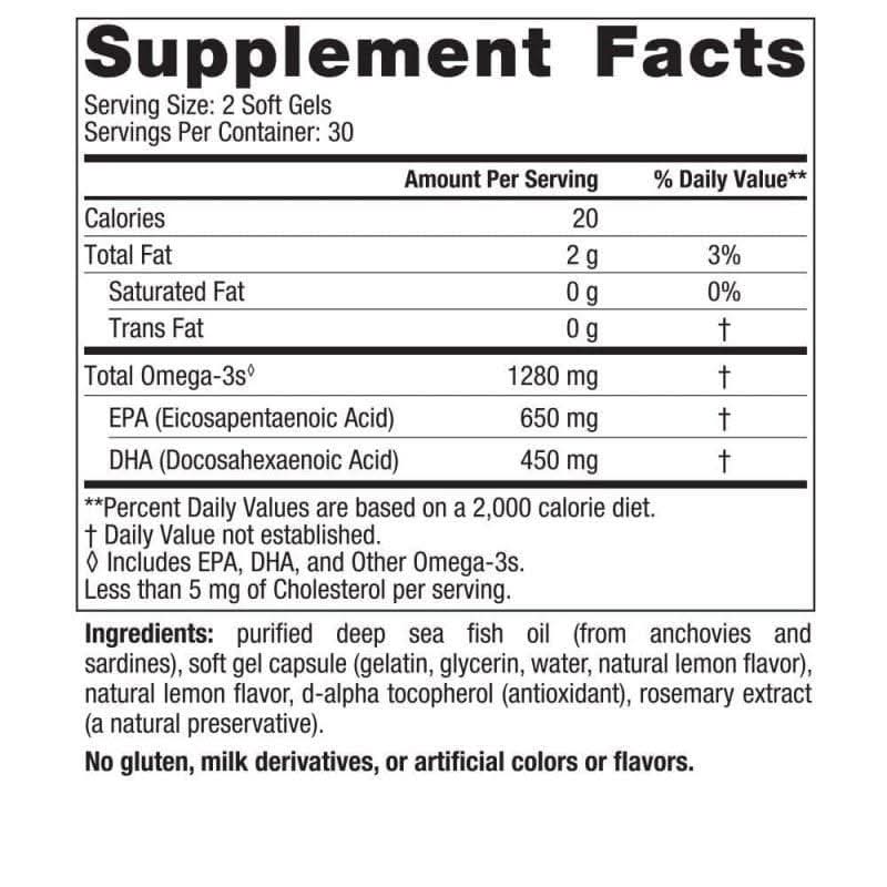 NORDIC NATURALS SUPLEMENTOS Nordic Naturals, Ultimate Omega 650 EPA/450 DHA Sabor Limón (60 softgels)