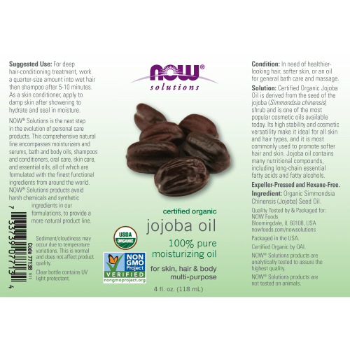 NOW Aceites corporales Now Foods, Aceite de Jojoba Orgánico (4 fl oz/118 ml)