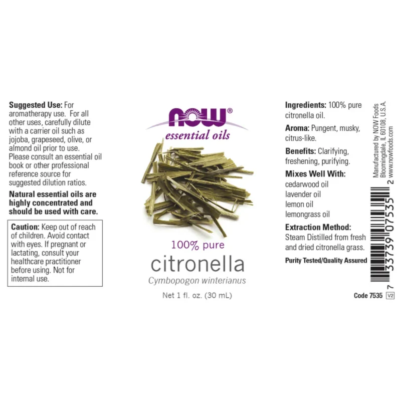 NOW Cuidado Corporal Now Foods, Aceite de Citronela (1 fl oz/30 ml)