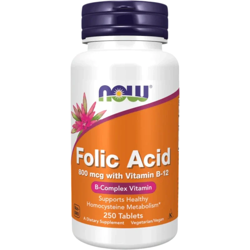 NOW Vitamina Now Foods, Ácido Fólico con Vitamina B-12 800 mcg (250 tabletas)