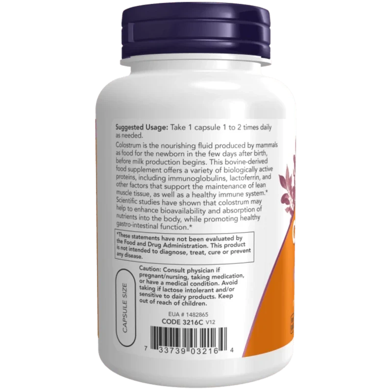 NOW Suplementos Now Foods, Calostro 500 mg (120 cápsulas)