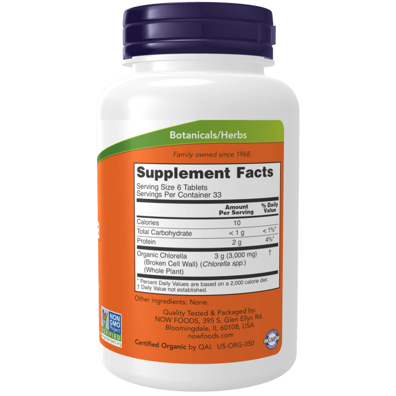 NOW SUPLEMENTOS Now Foods, Clorela Orgánica 500 mg (200 tabletas)