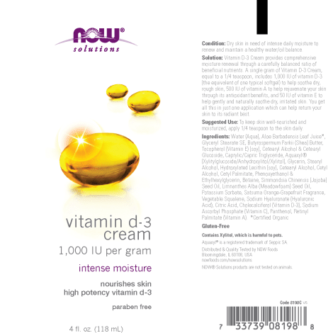 NOW Salud y Belleza Now Foods, Crema con Vitamina D-3 1,000 UI (4 fl oz/118 ml)