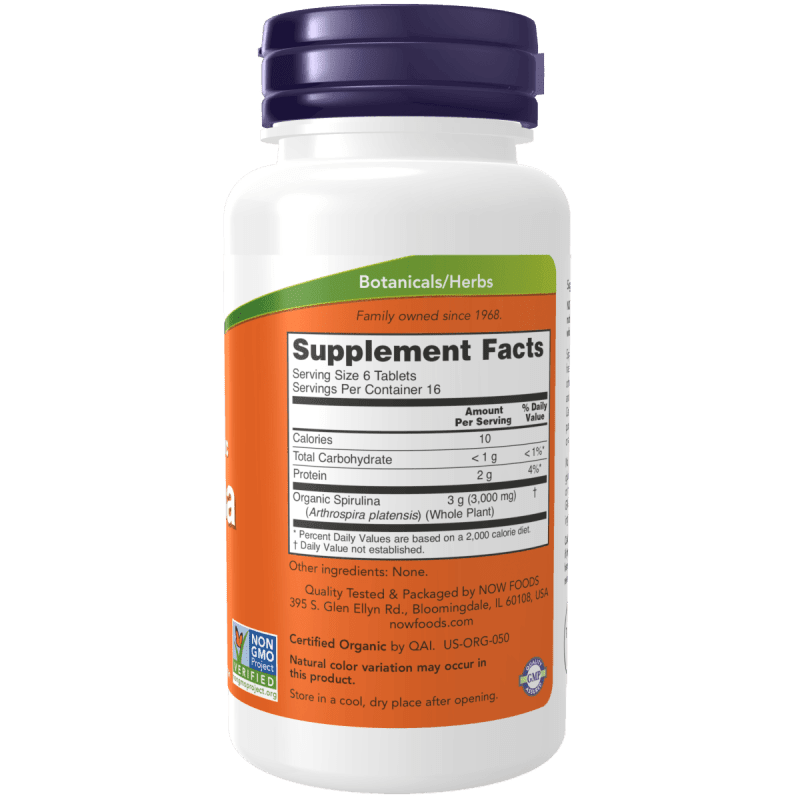 NOW SUPLEMENTOS Now Foods, Espirulina Orgánica Certificada 500 mg (100 tabletas)