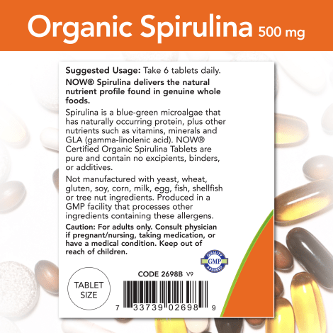 NOW SUPLEMENTOS Now Foods, Espirulina Orgánica Certificada 500 mg (200 tabletas)