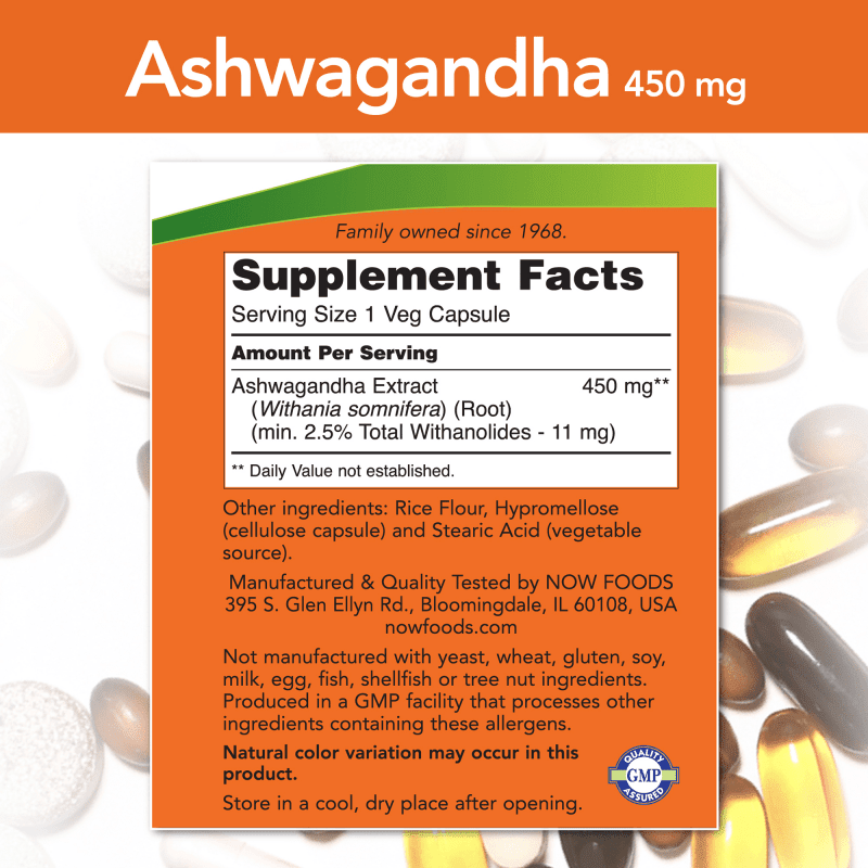 NOW SUPLEMENTOS Now Foods, Extracto de Ashwagandha 450 mg (90 cápsulas)