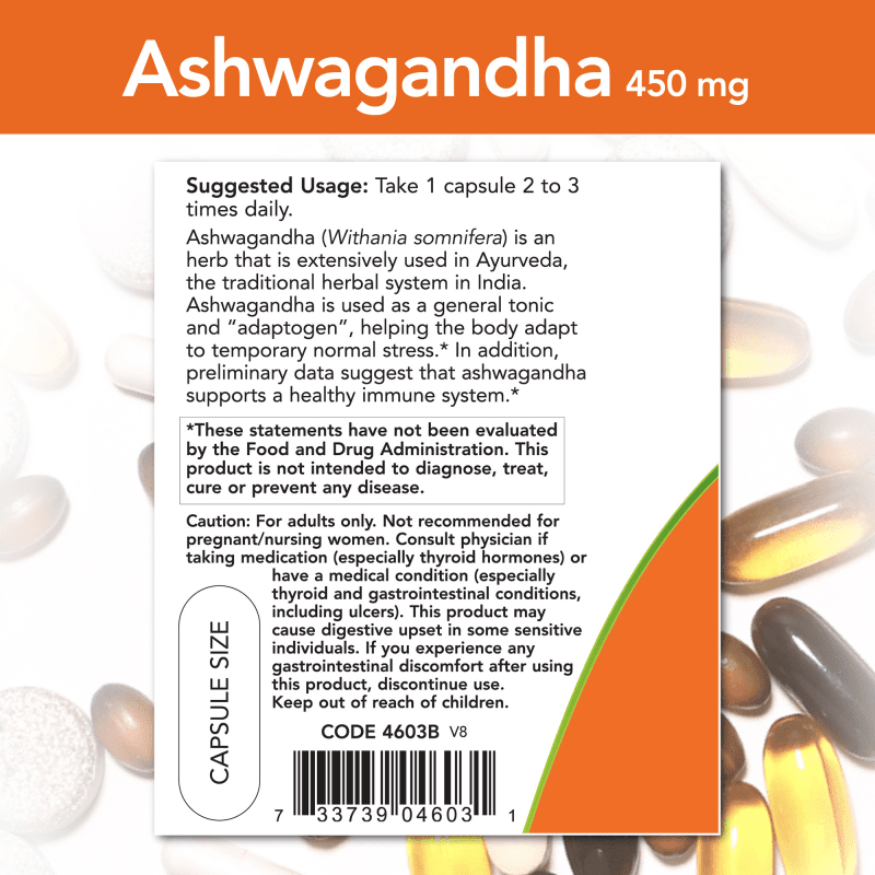 NOW SUPLEMENTOS Now Foods, Extracto de Ashwagandha 450 mg (90 cápsulas)