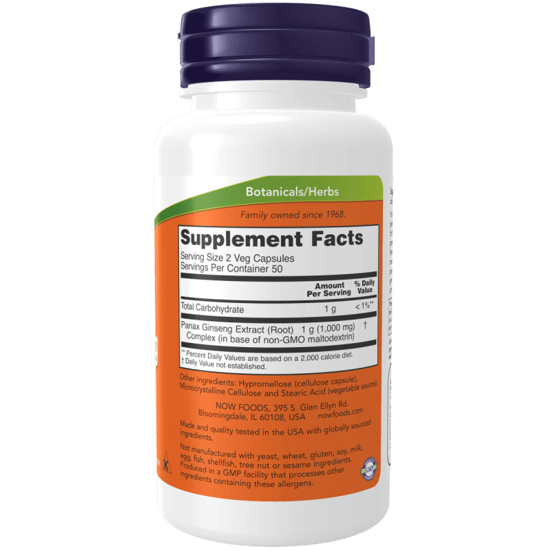 NOW SUPLEMENTOS Now Foods, Extracto de Panax Ginseng 1,000 mg (100 cápsulas)