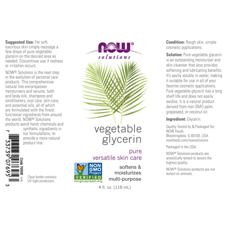 NOW Cabello y Uñas Now Foods, Glicerina Vegetal (4 fl oz/118 ml)