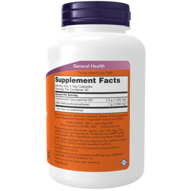 NOW Suplementos Now Foods, Glucosamina Vegetariana y MSM (120 cápsulas)