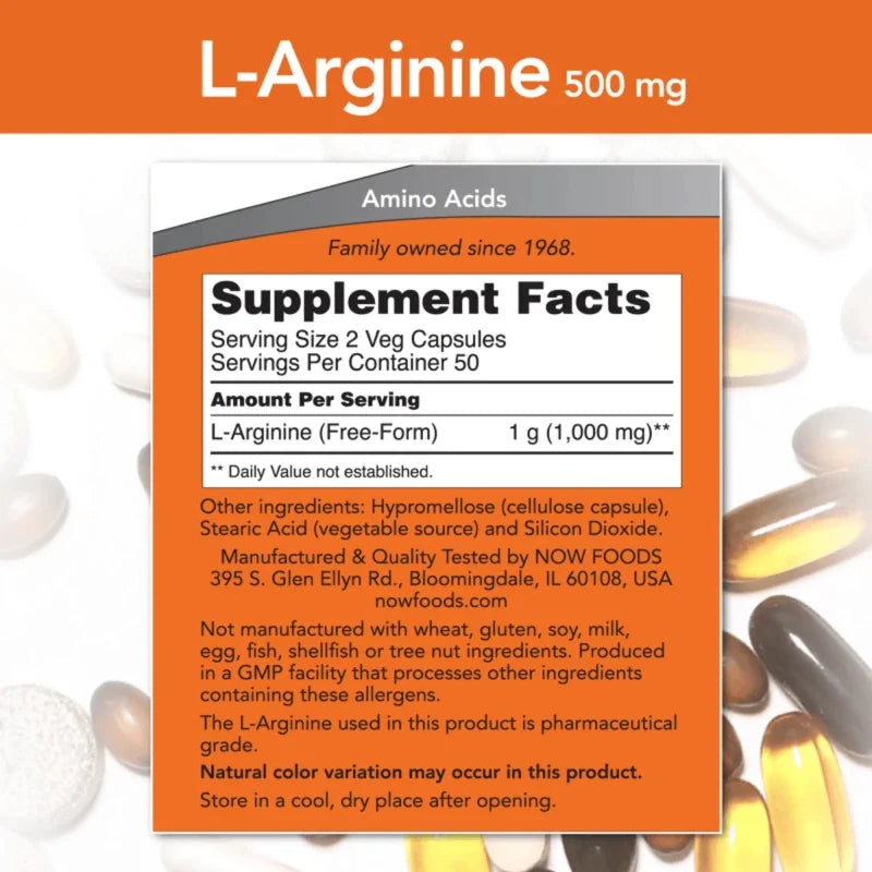 NOW Aminoácido Now Foods, L- Arginina 500 mg (100 cápsulas)