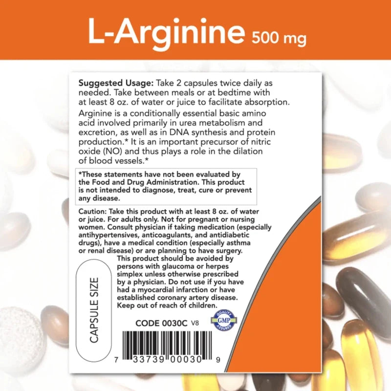 NOW Aminoácido Now Foods, L- Arginina 500 mg (100 cápsulas)