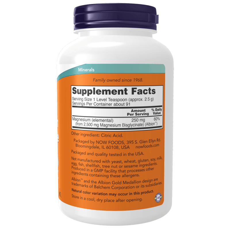 NOW SUPLEMENTOS Now Foods, Polvo de Bisglicinato de Magnesio (8 oz/227 g)