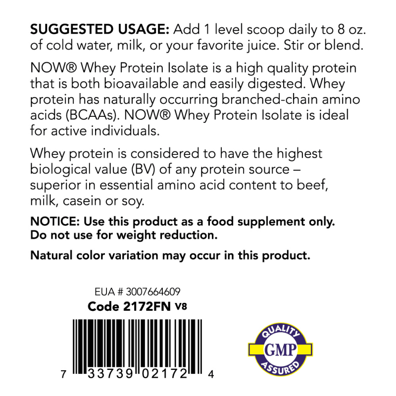 NOW Nutrición Deportiva Now Foods, Proteína Aislada de Suero 545 g sin Sabor (19 porciones)