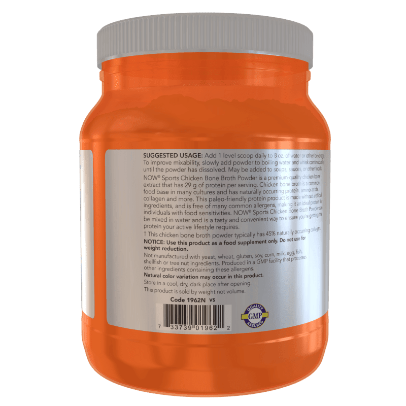 NOW SPORTS Now Foods, Proteína de Caldo de Huesos de Pollo 544 g (17 porciones)
