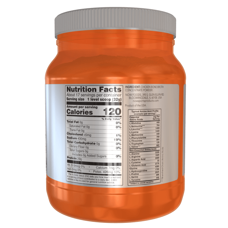 NOW SPORTS Now Foods, Proteína de Caldo de Huesos de Pollo 544 g (17 porciones)