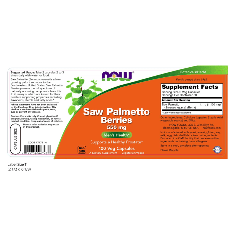 NOW SUPLEMENTOS Now Foods, Saw Palmetto Berries 550 mg (100 cápsulas)