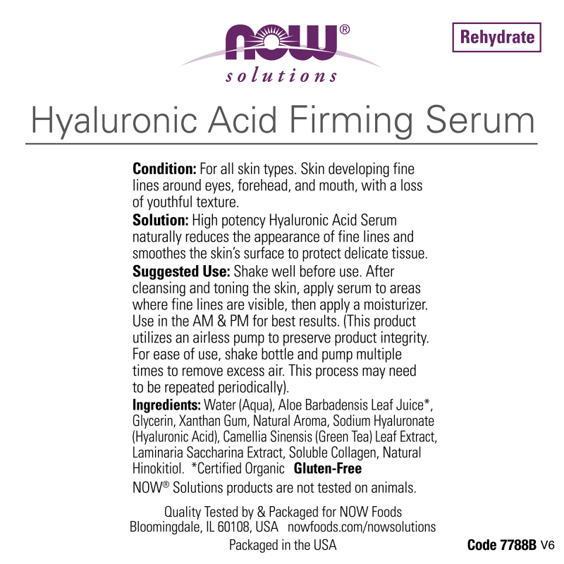 NOW Salud y Belleza Now Foods, Suero Facial Reafirmante de Ácido Hialurónico (1 fl oz/30 ml)