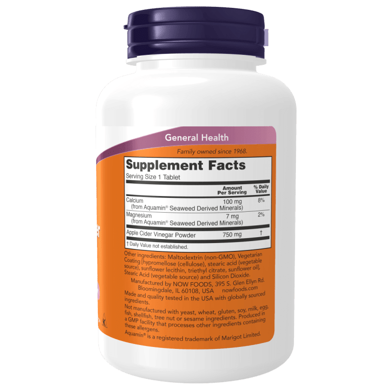 NOW SUPLEMENTOS Now Foods, Vinagre de Sidra de Manzana Extra Fuerza 750 mg (180 tabletas)