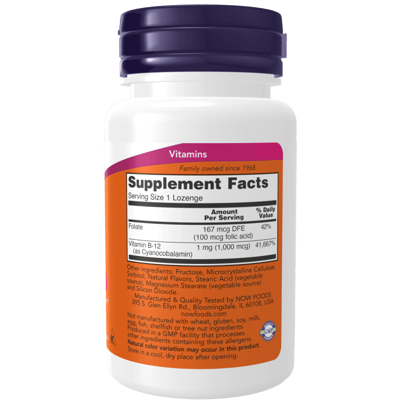 NOW SUPLEMENTOS Now Foods, Vitamina B-12 Sistema Nervioso 1,000 mcg (100 pastillass)