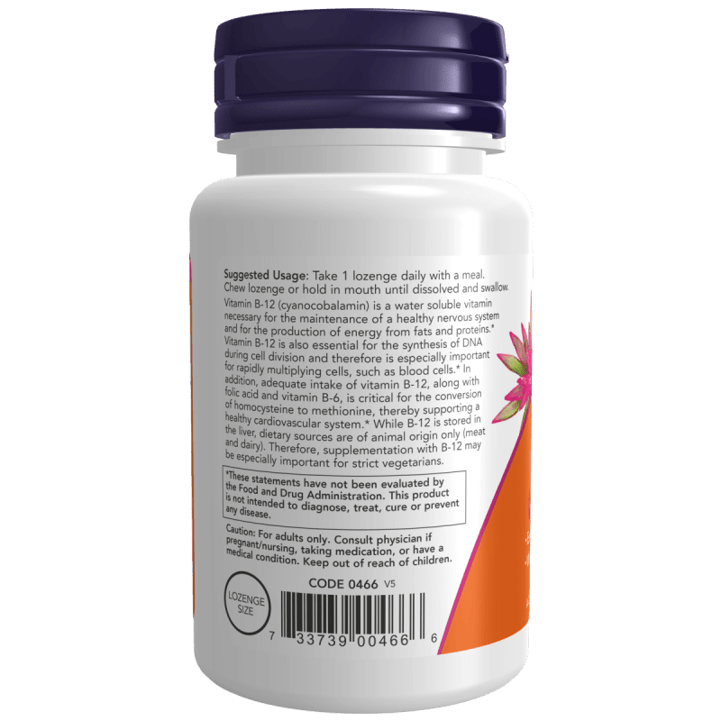 NOW SUPLEMENTOS Now Foods, Vitamina B-12 Sistema Nervioso 1,000 mcg (100 pastillass)
