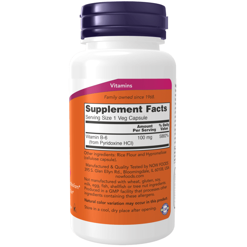 NOW SUPLEMENTOS Now Foods, Vitamina B-6 100 mg (100 cápsulas)