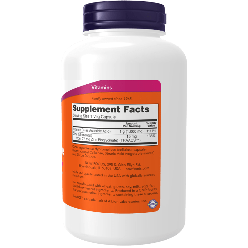 NOW SUPLEMENTOS Now Foods, Vitamina C-1000 y Zinc (180 cápsulas)