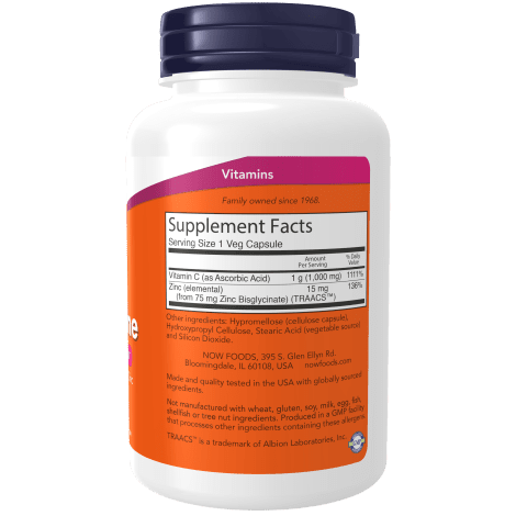 NOW SUPLEMENTOS Now Foods, Vitamina C-1000 y Zinc (90 cápsulas)
