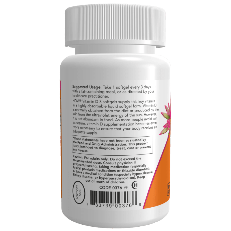 NOW SUPLEMENTOS Now Foods, Vitamina D-3 10,000 UI (120 softgels)