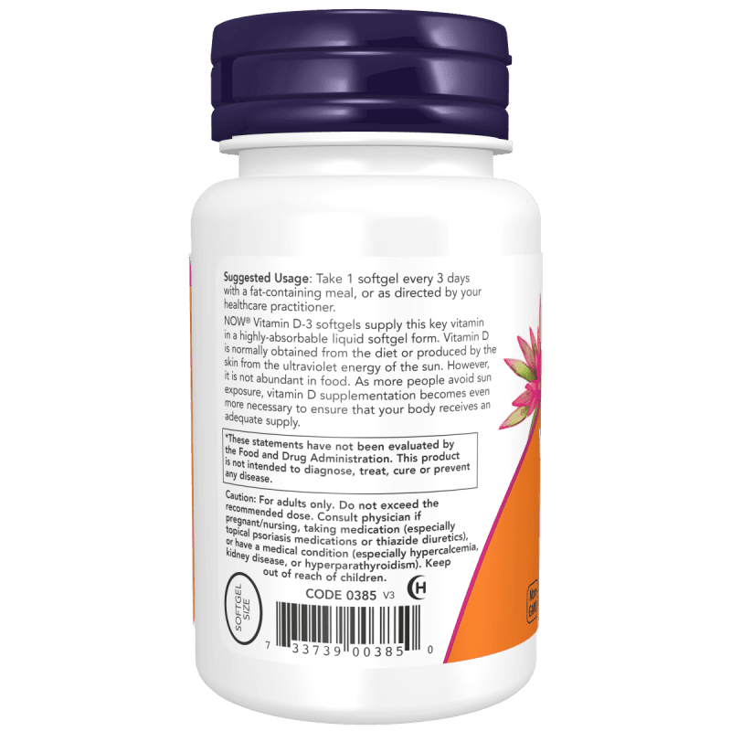 NOW SUPLEMENTO Now Foods, Vitamina D-3 10,000 UI (240 softgels)