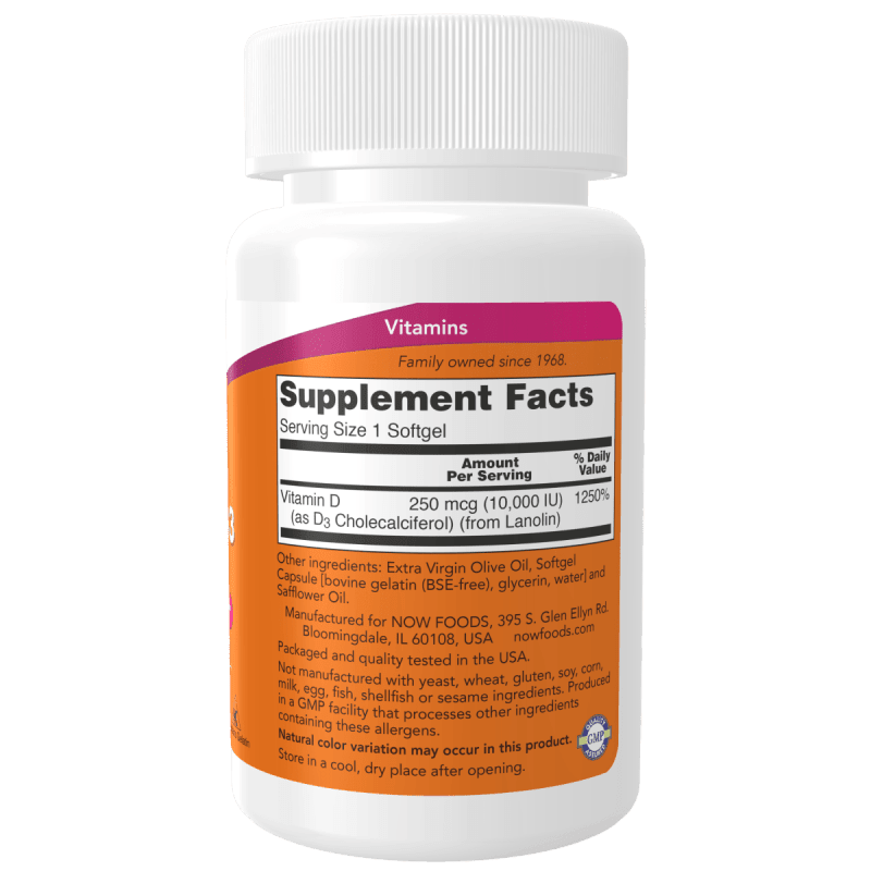 NOW Suplementos Now Foods, Vitamina D-3 10,000 UI (30 softgels)
