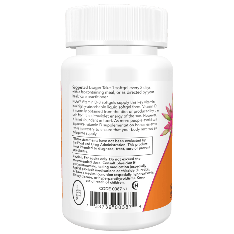 NOW Suplementos Now Foods, Vitamina D-3 10,000 UI (30 softgels)