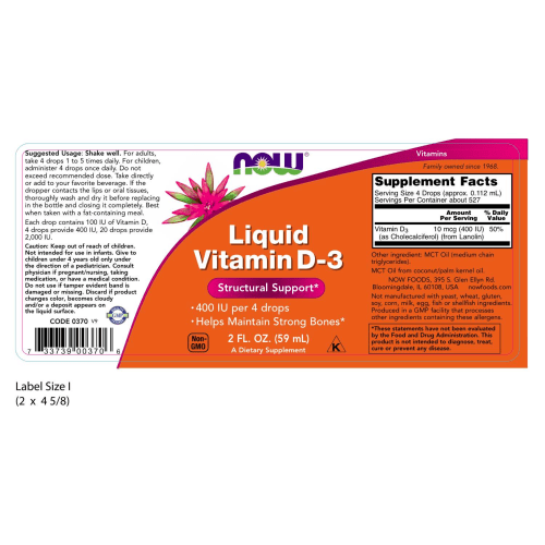 NOW SUPLEMENTO Now Foods, Vitamina D-3  (2 fl. onz)
