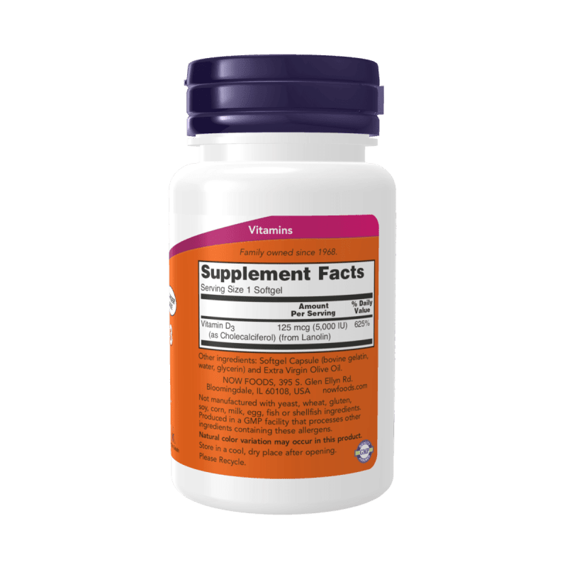 NOW SUPLEMENTOS Now Foods, Vitamina D-3 5,000 UI (240 softgels)
