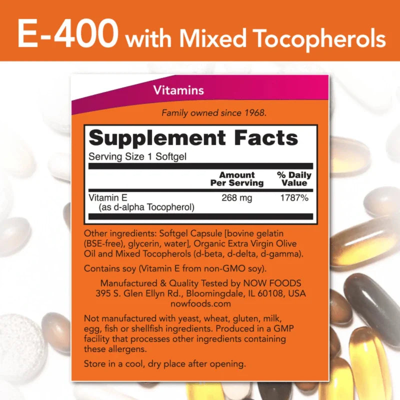 NOW Suplementos Now Foods, Vitamina E 400 UI (50 softgels)