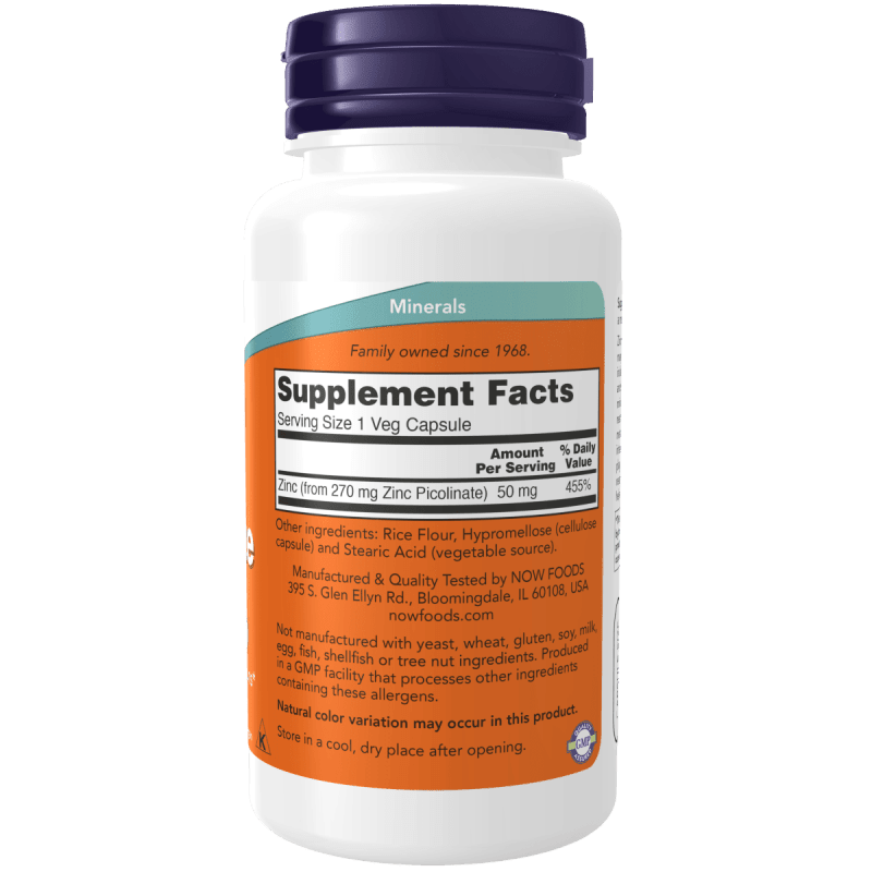 NOW SUPLEMENTOS Now Foods, Zinc Picolinato 50 mg (120 cápsulas)