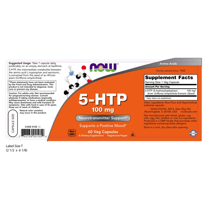 NOW SUPLEMENTOS Now Foods, 5-HTP 100 mg (60 cápsulas)