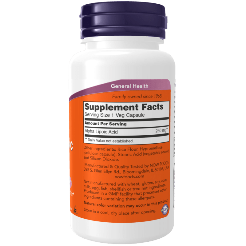 NOW SUPLEMENTOS Now Foods, Ácido Alfa Lipoico 250 mg (60 cápsulas)