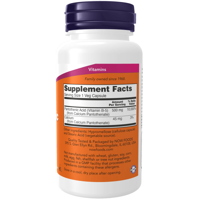 NOW SUPLEMENTOS Now Foods, Ácido Pantoténico 500 mg (100 cápsulas)