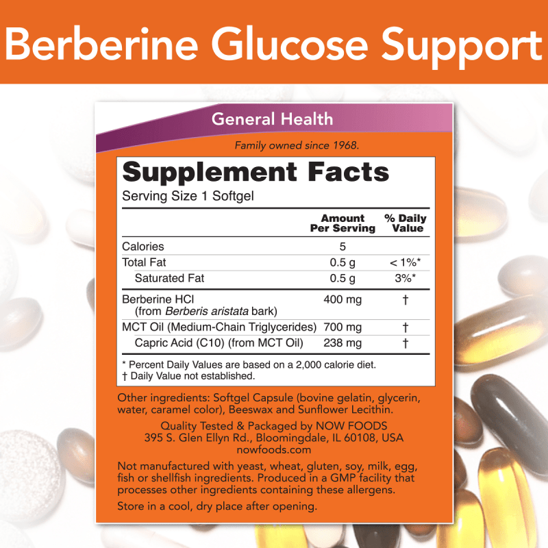 NOW SUPLEMENTOS Now Foods, Berberina Soporte de Glucosa (90 softgels)