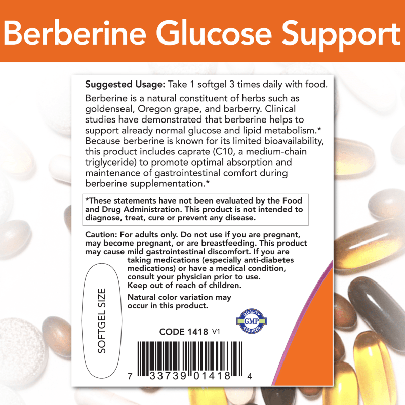 NOW SUPLEMENTOS Now Foods, Berberina Soporte de Glucosa (90 softgels)